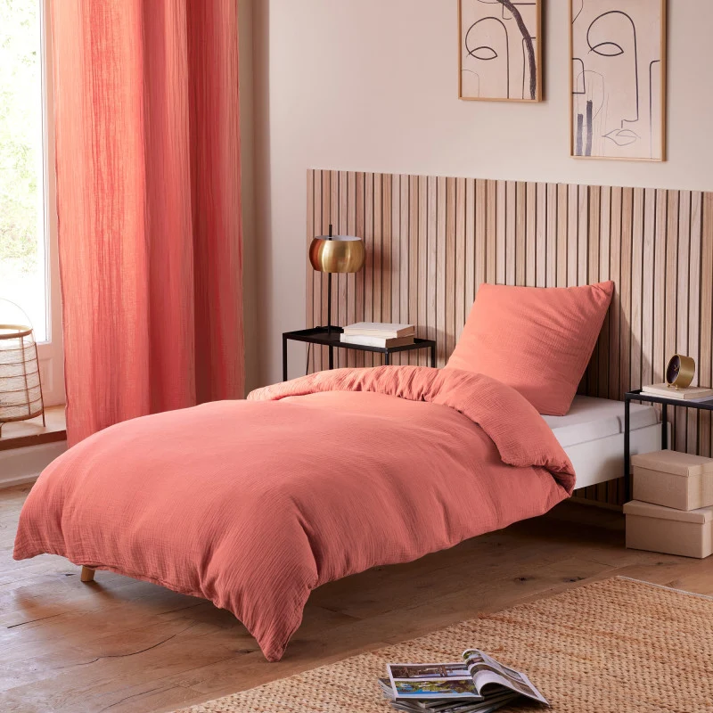 Pack 3 Pièces Housse de couette 140 x 200 cm- Gaze de Coton - Blush