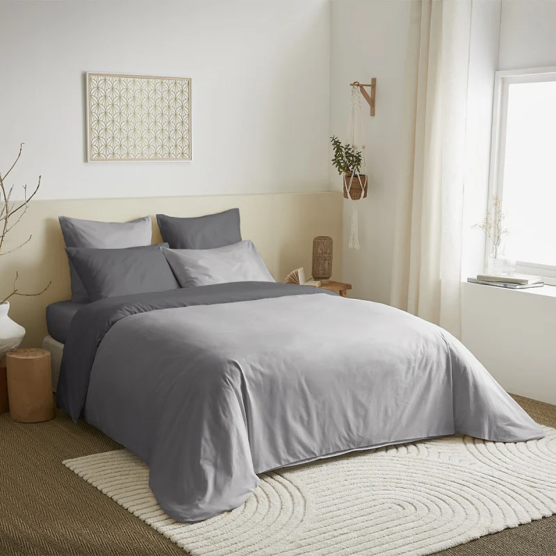 Pack 6 pièces Housse de couette 240 x 260 cm - 100% coton / 57 fils/cm² - Gris/Anthracite Bicolore