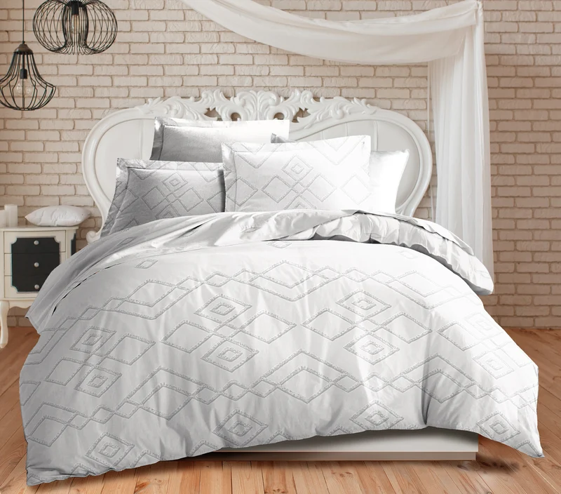 Parure de couette 3 pièces "Louna" 240 x 220 cm Losange Gris