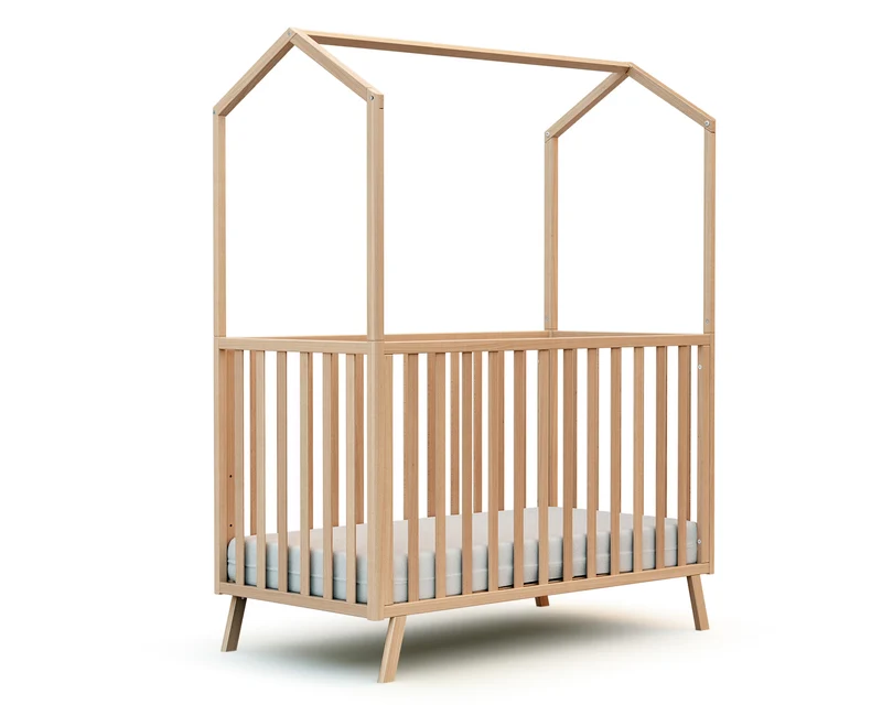 Lit cabane bébé évolutif en bois KASA Hêtre Verni 60 x 120 cm