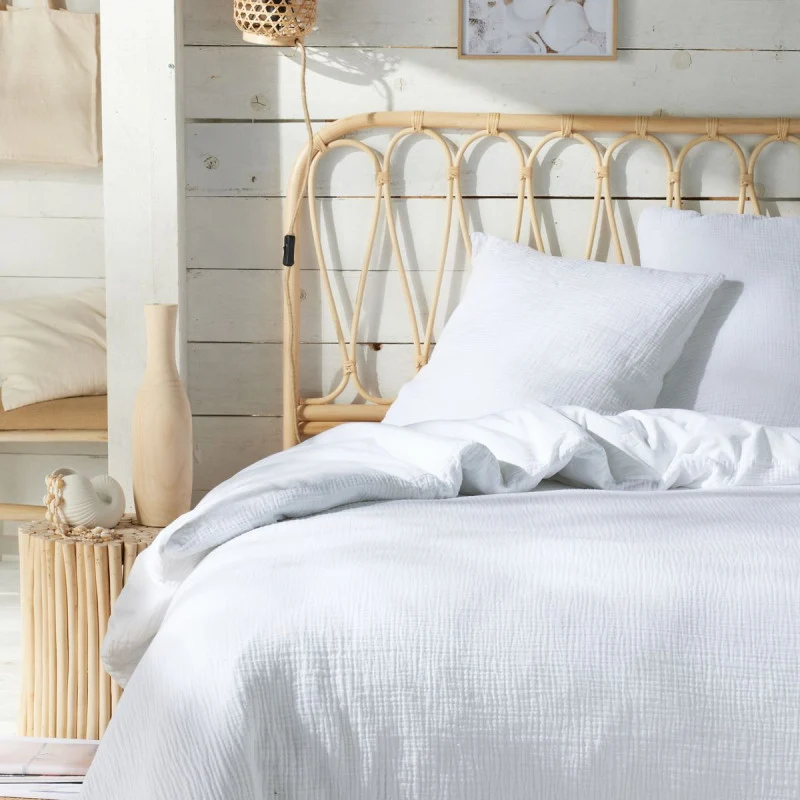 Pack 3 pièces Housse de couette 260 x 240 cm + 2 Taies d'oreiller 65 x 65 cm Gaze de Coton Craie