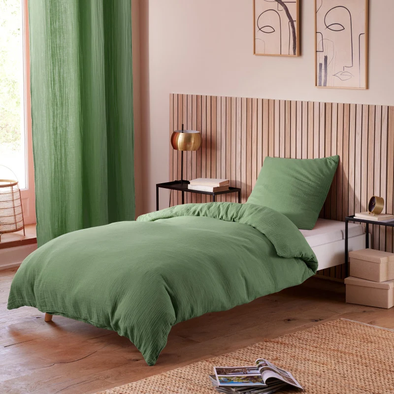 Pack 3 pièces Parure de Draps - Dh 90 Gaze de Coton Olive