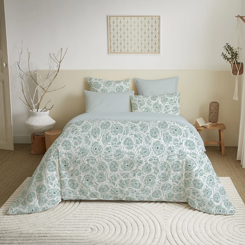 Pack 6 pièces Housse de couette Imprimé 220 x 240 cm - Drap housse 140 x 190 cm - 100% Coton 57 Fils