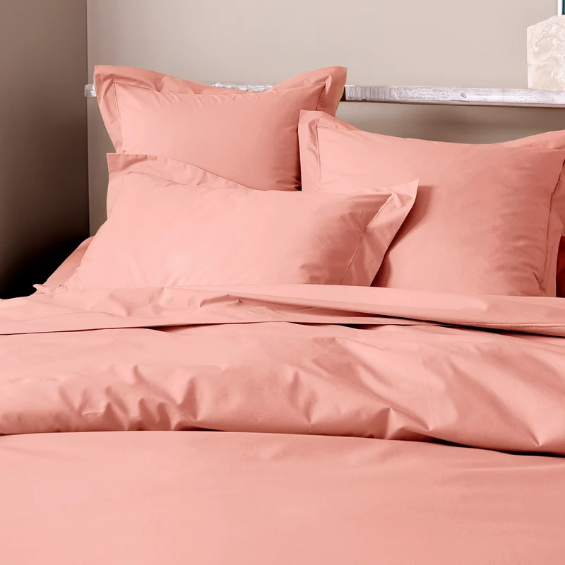Housse de couette Percale 140 x 200 cm Pur Coton Peigné Longues Fibres 80 Fils/cm² Rose poudré