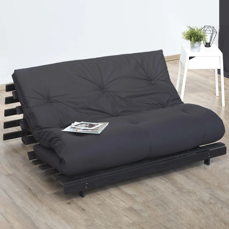 Matelas futon coton et fibres recyclés - Gris Anthracite - 160 x 200 cm
