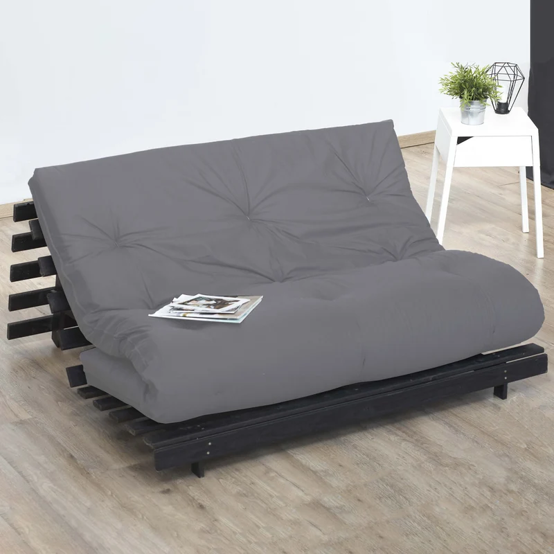Matelas futon coton et fibres recyclés - Gris Clair - 90 x 190 cm