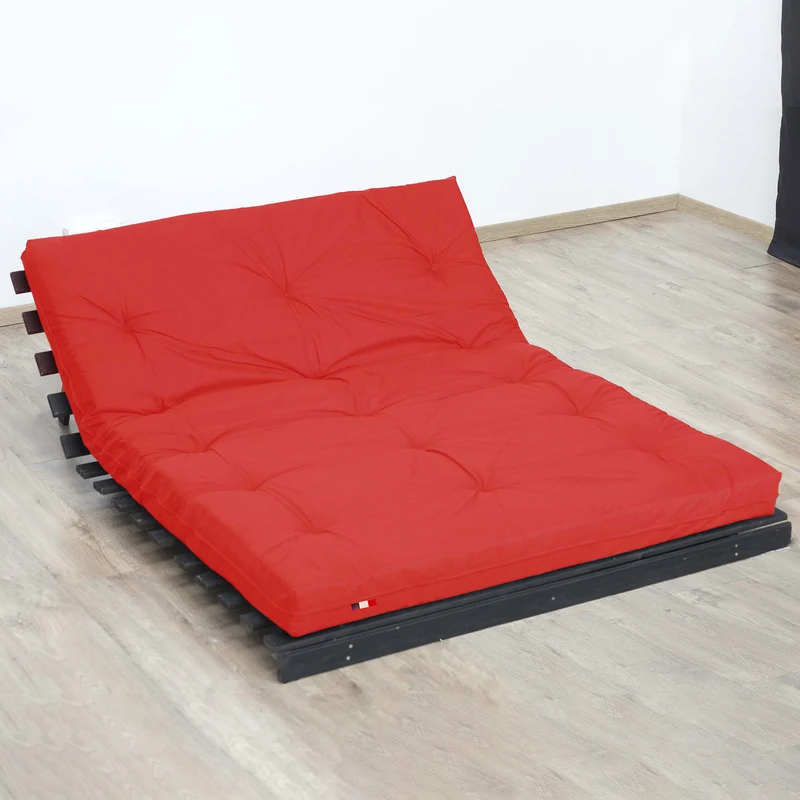 Matelas futon coton et fibres recyclés - Rouge - 90 x 190 cm