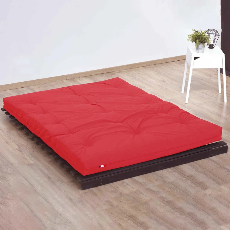 Matelas futon coton et fibres recyclés - Rouge - 160 x 200 cm