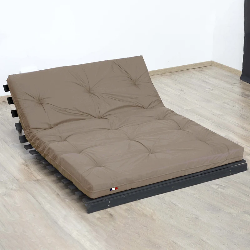 Matelas futon coton et fibres recyclés - Taupe - 160 x 200 cm