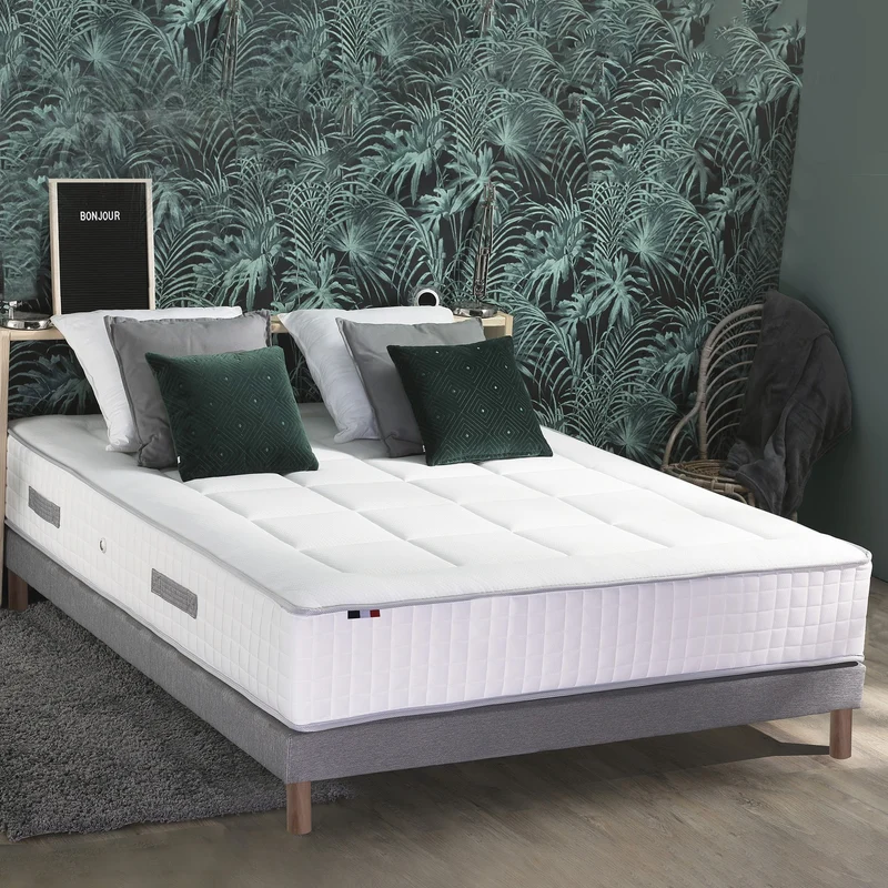 Ensemble 140x190 cm matelas 30 cm Ressort 7 zones + sommier + oreiller + couette - FABRICATION FRANCAISE