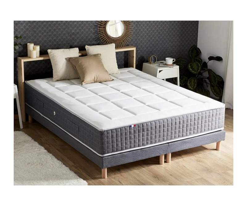 Ensemble 160X200 cm Matelas 30 cm à ressorts 7 zones + Mémoire de forme + Sommier KING STYLE Fabriqué en France
