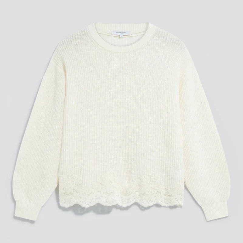Gerard Darel - Pull Ample En Laine Et Dentelle Riviera - Blanc