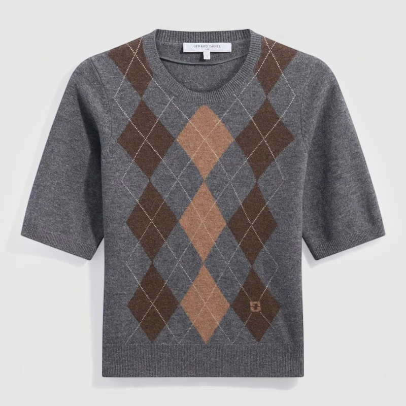 Gerard Darel - Pull Manches Courtes À Losanges Rema - Gris