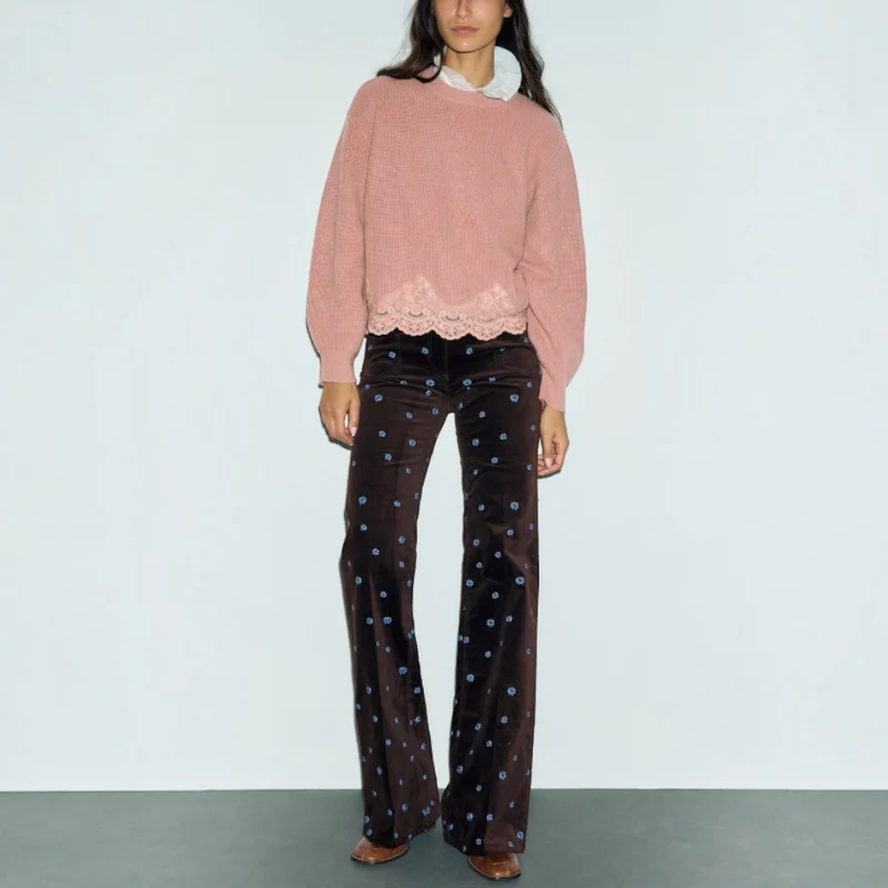 Gerard Darel - Pull Ample En Laine Et Dentelle Riviera - Rose