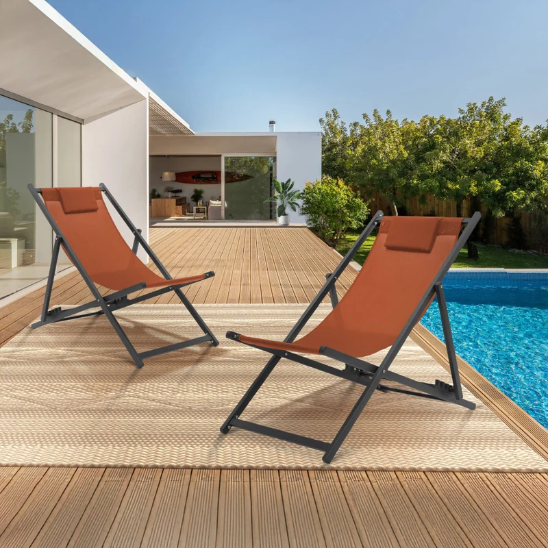 Lot de 2 chilienne en métal terracotta