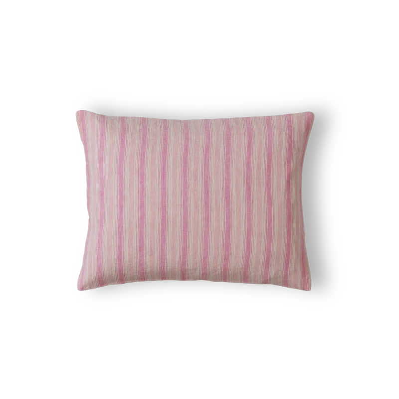 Taie d'oreiller en lin lavé - Rayures Trame Rose