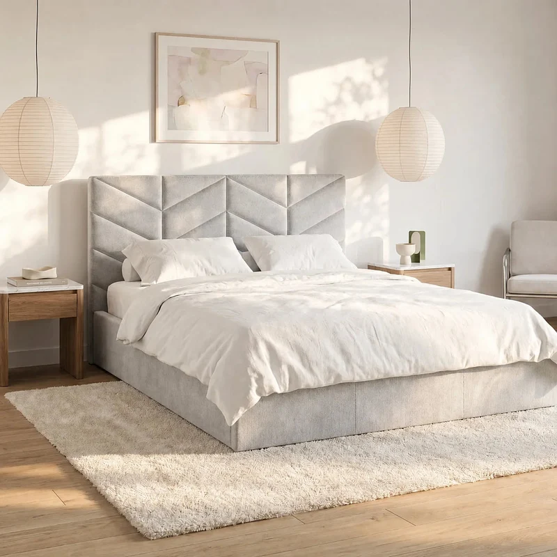 Lit coffre VENTE UNIQUE Justani 180 × 200 cm en tissu texturé gris