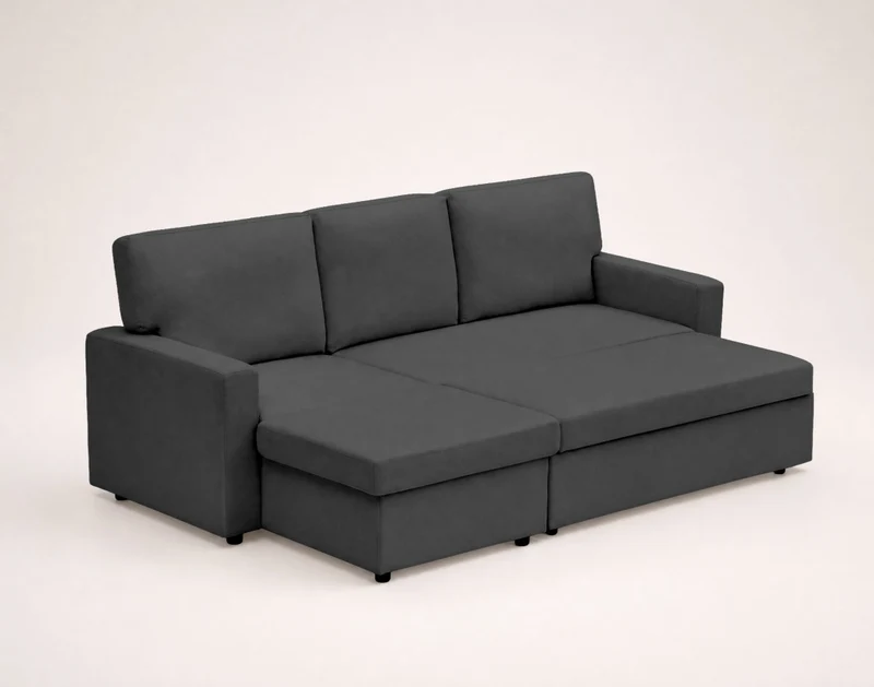 Canapé d’angle réversible 4 places convertible avec coffre MEIYA Best Mobilier – Gris foncé