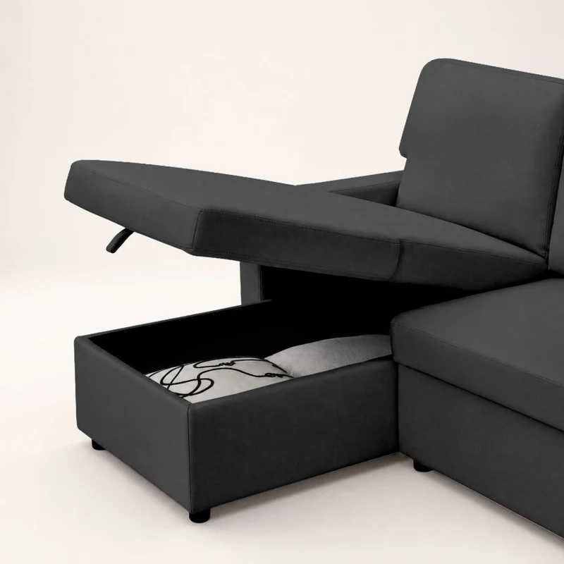 Canapé d’angle réversible 4 places convertible avec coffre MEIYA Best Mobilier – Gris foncé