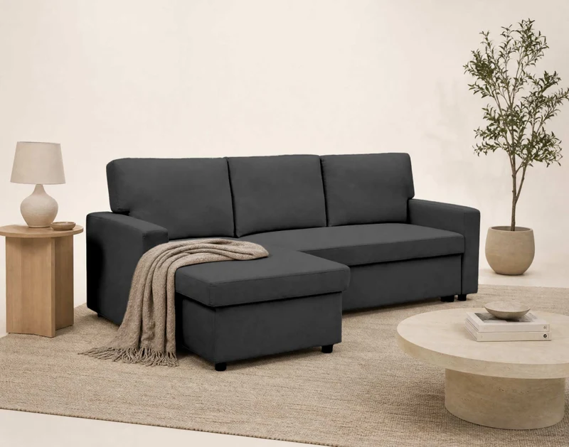 Canapé d’angle réversible 4 places convertible avec coffre MEIYA Best Mobilier – Gris foncé