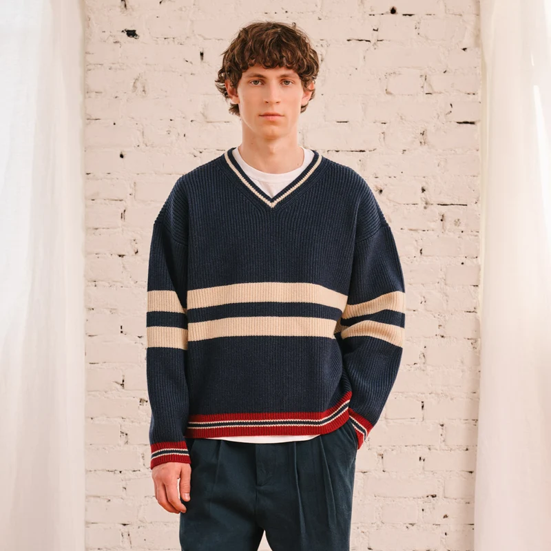 Merci - Pull Adrian - Marine Ecru & Bordeaux