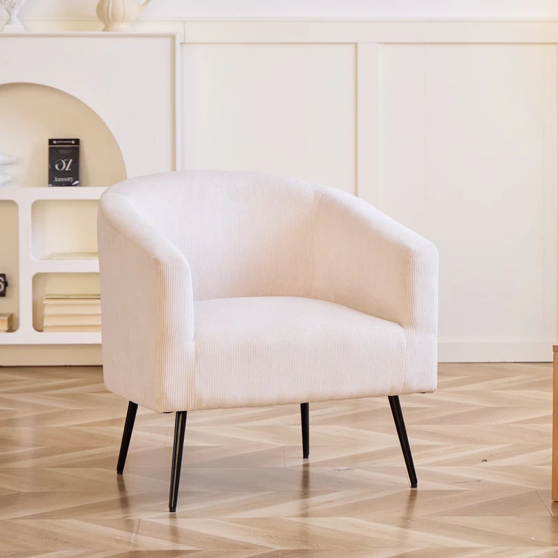 Fauteuil de salon Nordlys en métal et velours côtelé beige KIRUNA