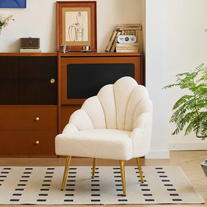 Fauteuil rétro Nordlys en métal et bouclettes blanches BOLGE