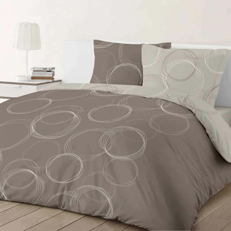 Parure de lit 2 personnes taupe reversible