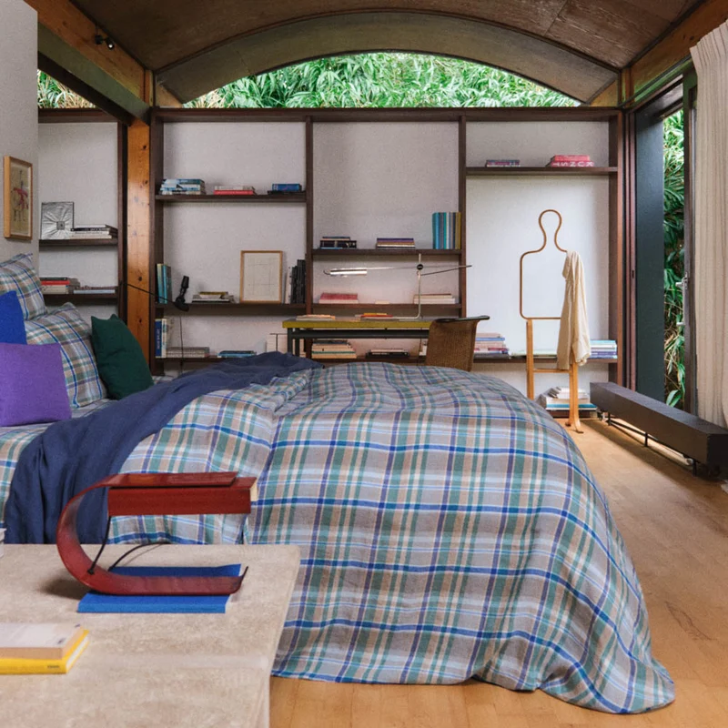 Housse de couette en lin lavé - Carreaux Bibliothèque