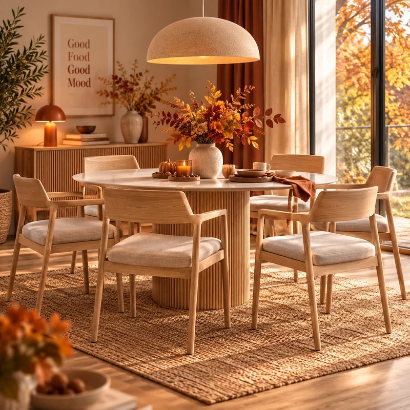 Lot de 6 chaises KAVE HOME Alocs en bois de chêne et tissu beige