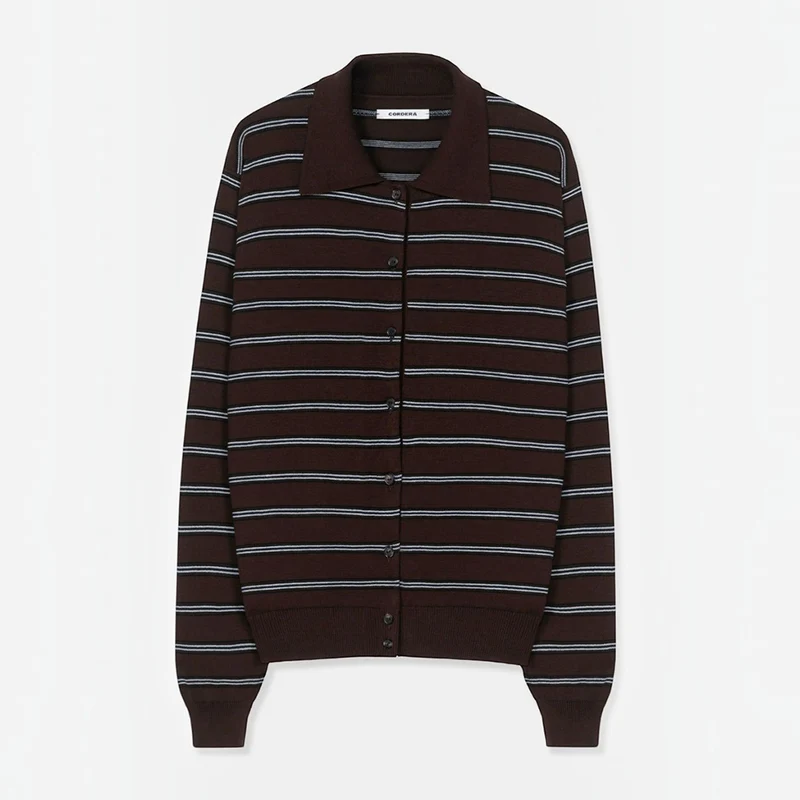 Cordera - Cardigan Polo Rayures - Marron