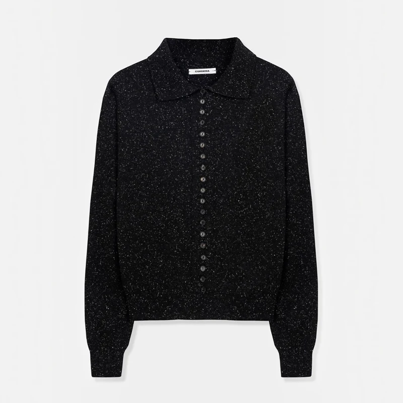 Cordera - Cardigan Polo Moucheté - Noir