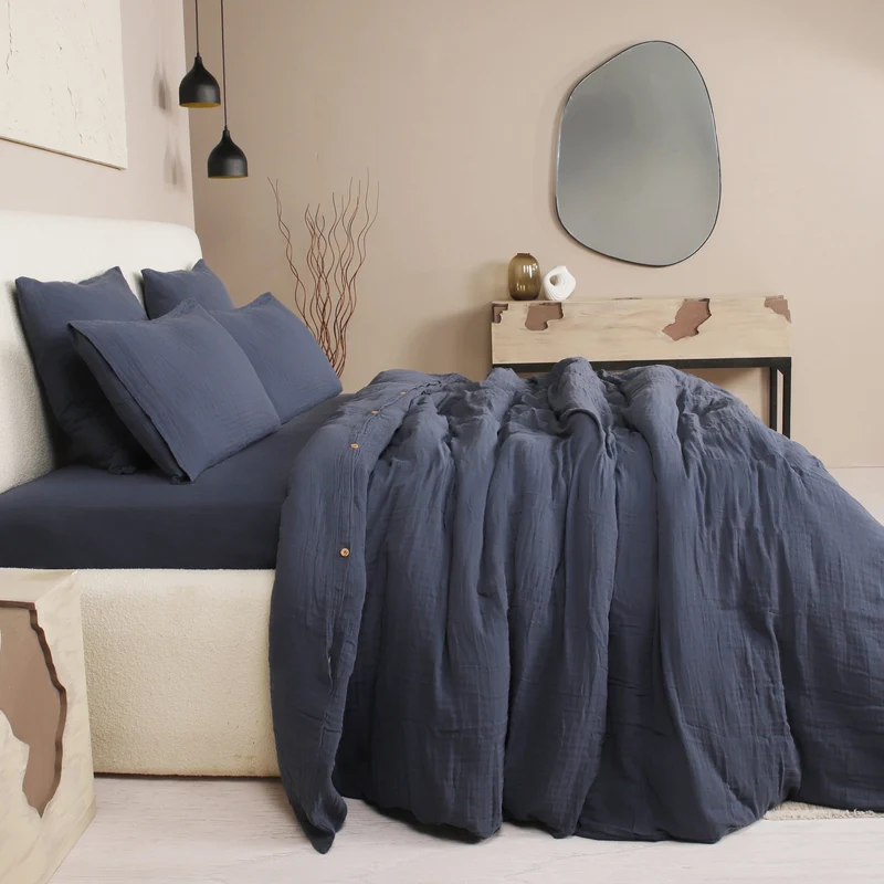 Housse de couette 2 places + 2 taies oreillers en gaze de coton