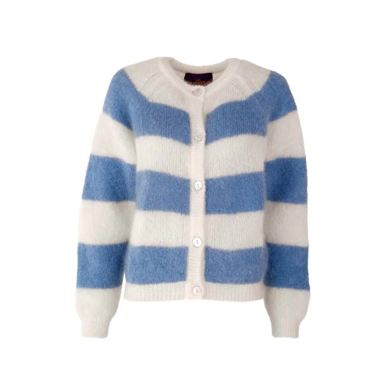 Les Tricots D'o - Cardigan Alice - Blanc et Bleu Jeans