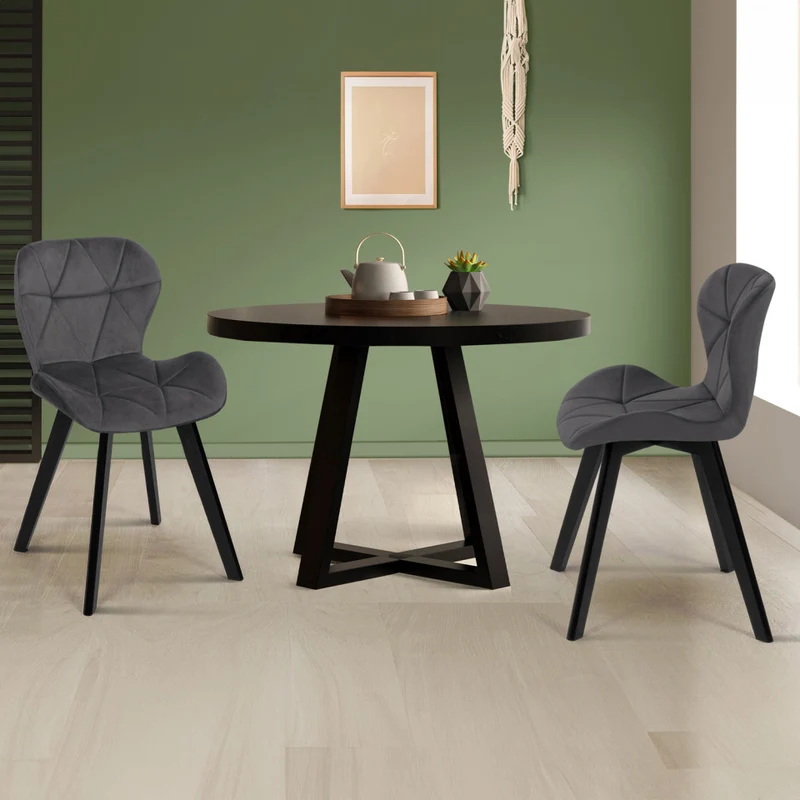 Lot de 2 chaises DAISY en velours Gris et pieds Noirs