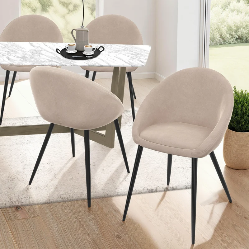 Lot de 4 chaises Dory en velours taupe et pieds métal Noirs