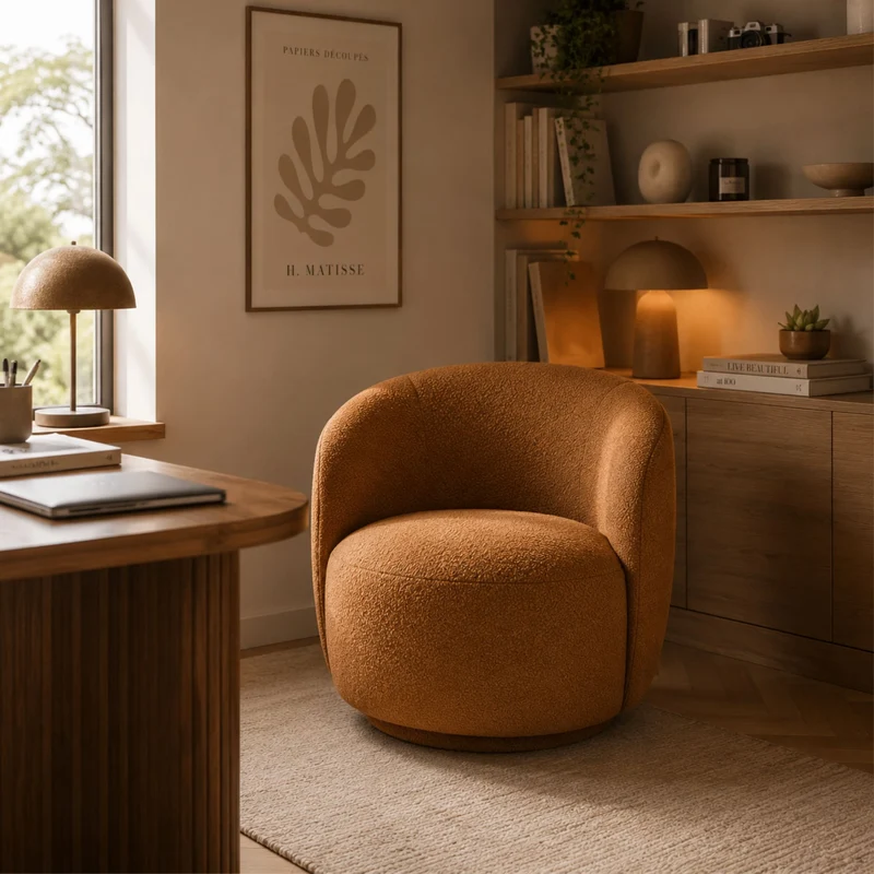 Fauteuil pivotant MICADONI Letizia en tissu bouclé miel