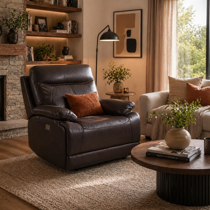 Fauteuil de relaxation électrique LES TENDANCES Ducka en cuir marron