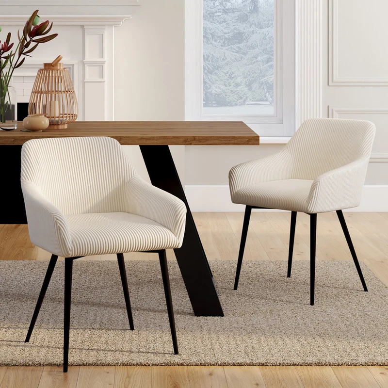 Lot de 2 fauteuils JENNY en velours côtelé beige et pieds métal