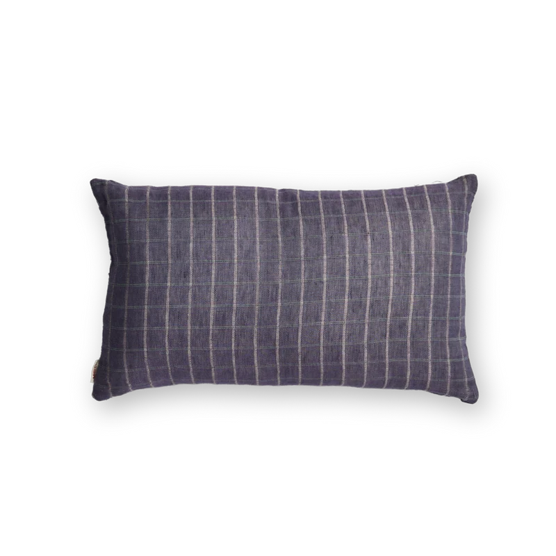Taie d'oreiller en lin lavé - Carreaux Violet