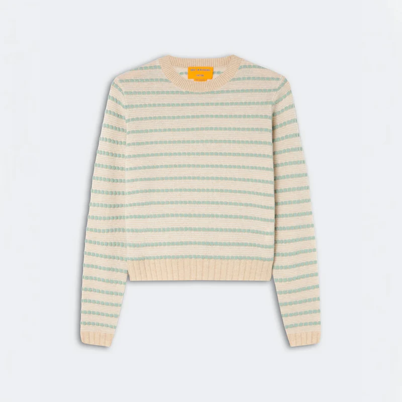 Guest In Residence - Pull Pebble Stripe Shrunken Crew - Sandstone Combo
