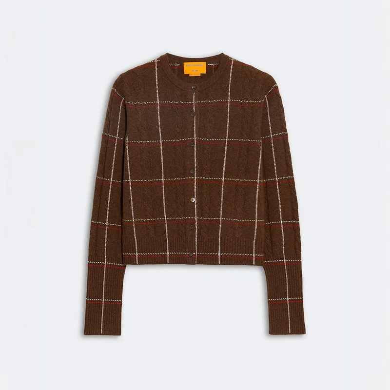 Guest In Residence - Cardigan Jane Checker - Burnt Cocoa & Carmine