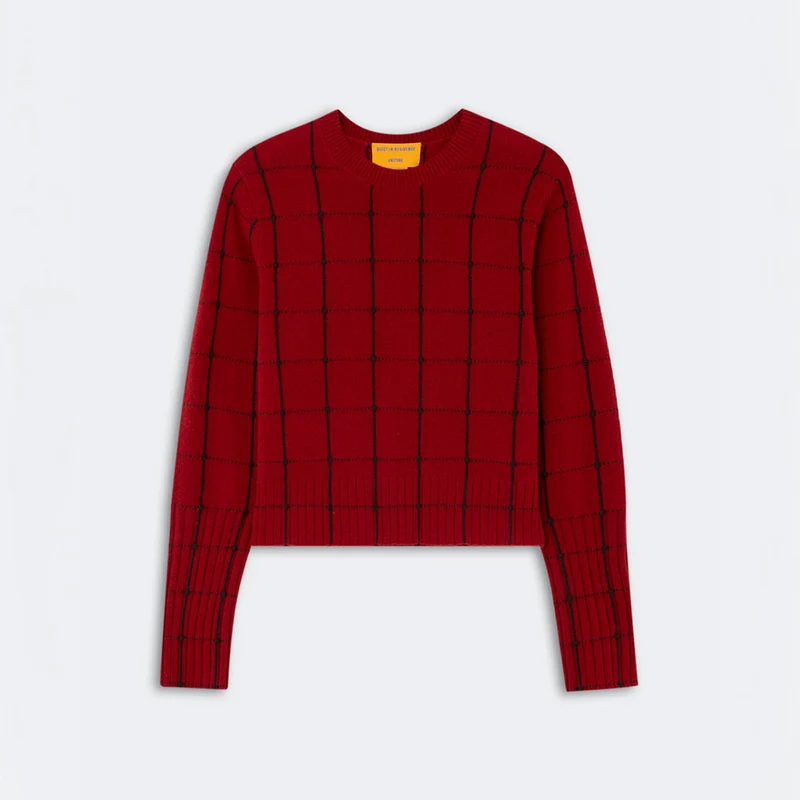 Guest In Residence - Pull Shrunken Checker Crew - Carmine Burnt & Cocoa