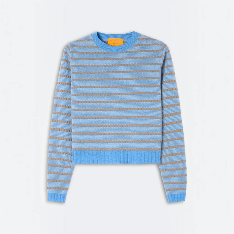 Guest In Residence - Pull Pebble Stripe Shrunken Crew - Delft Blue Combo