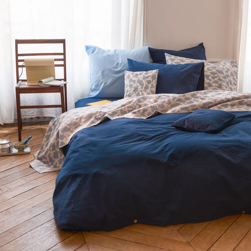 Housse de couette en percale de coton - Tataki Bleu Nuit