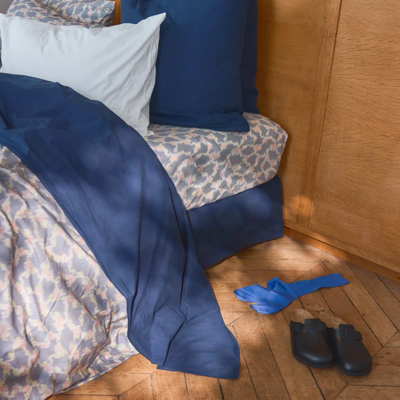Drap plat en percale de coton - Tataki Bleu Nuit