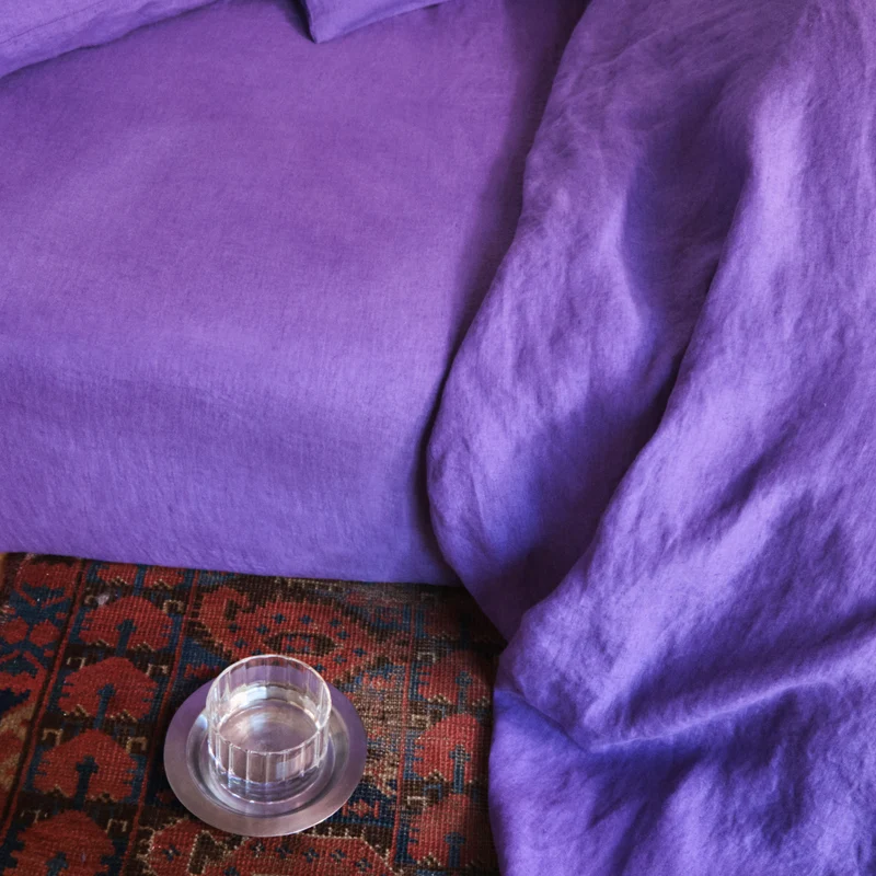 Drap housse en lin lavé - Violet Orage