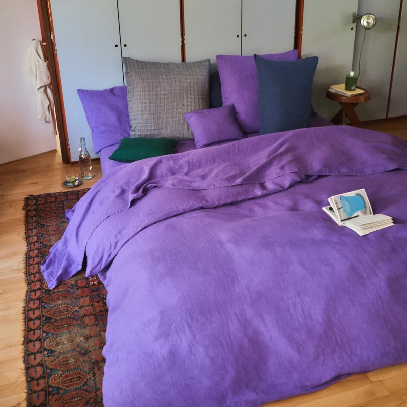 Housse de couette en lin lavé - Violet Orage