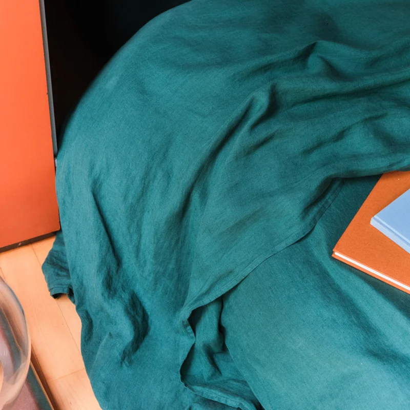 Drap plat en lin lavé - Vert Séquoia