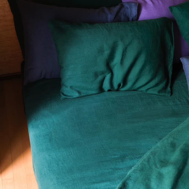 Drap housse en lin lavé - Vert Séquoia